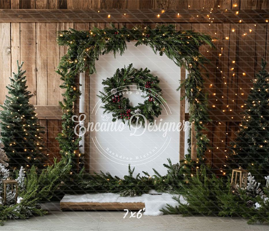 Barn Door Wreath Christmas Backdrop - Layoris