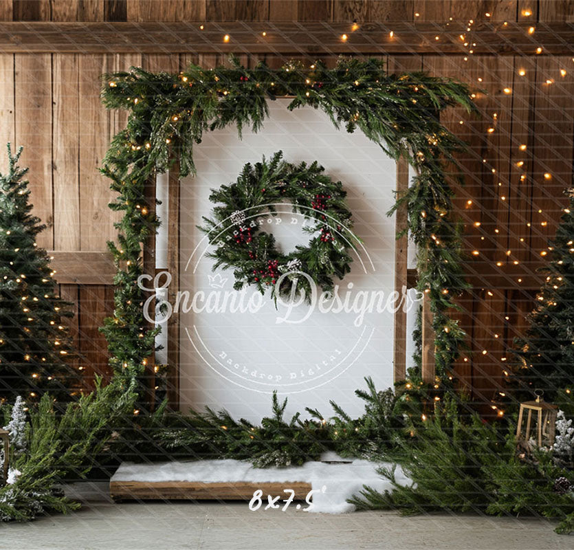 Barn Door Wreath Christmas Backdrop - Layoris