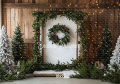 Barn Door Wreath Christmas Backdrop - Layoris