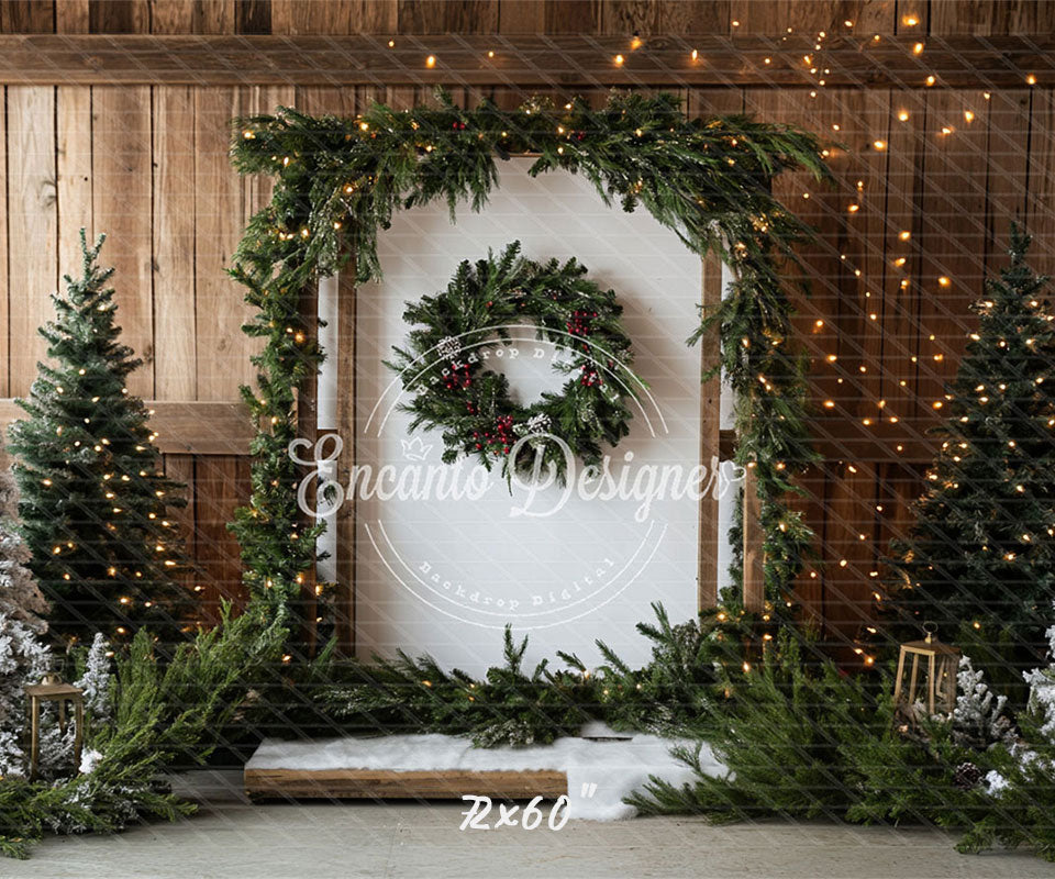 Barn Door Wreath Christmas Backdrop - Layoris