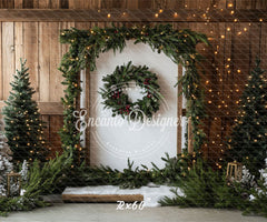 Barn Door Wreath Christmas Backdrop - Layoris