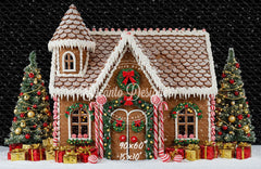 Gingerbread House Snow Christmas Backdrop - Layoris