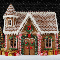 Gingerbread House Snow Christmas Backdrop - Layoris