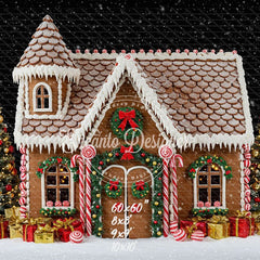 Gingerbread House Snow Christmas Backdrop - Layoris