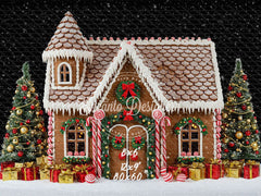Gingerbread House Snow Christmas Backdrop - Layoris