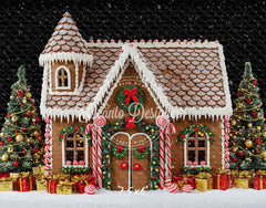 Gingerbread House Snow Christmas Backdrop - Layoris