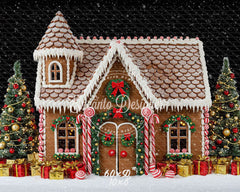 Gingerbread House Snow Christmas Backdrop - Layoris