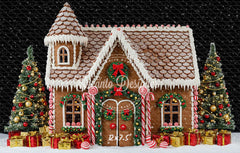Gingerbread House Snow Christmas Backdrop - Layoris
