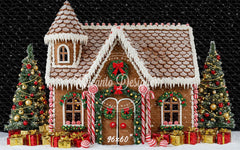 Gingerbread House Snow Christmas Backdrop - Layoris