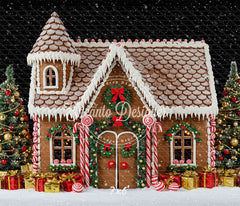 Gingerbread House Snow Christmas Backdrop - Layoris
