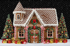 Gingerbread House Snow Christmas Backdrop - Layoris