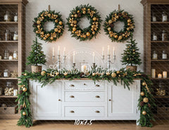 Golden Ball Wreath Candlestick Christmas Backdrop - Layoris