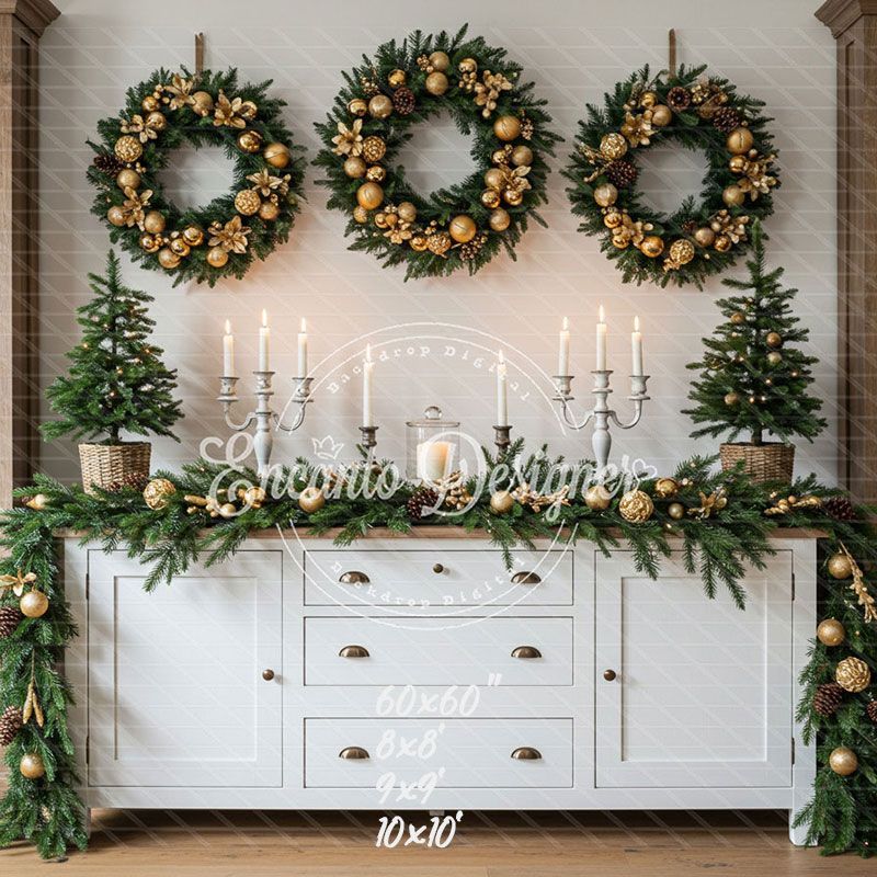 Golden Ball Wreath Candlestick Christmas Backdrop - Layoris