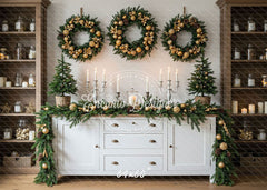 Golden Ball Wreath Candlestick Christmas Backdrop - Layoris