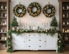 Golden Ball Wreath Candlestick Christmas Backdrop - Layoris