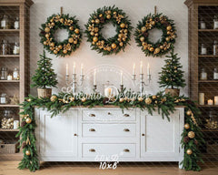 Golden Ball Wreath Candlestick Christmas Backdrop - Layoris