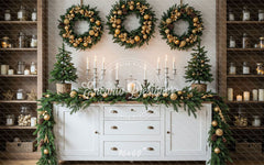 Golden Ball Wreath Candlestick Christmas Backdrop - Layoris