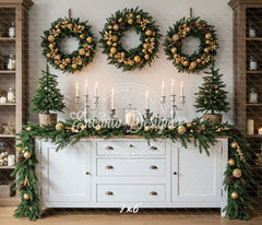 Golden Ball Wreath Candlestick Christmas Backdrop - Layoris