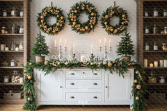 Golden Ball Wreath Candlestick Christmas Backdrop - Layoris