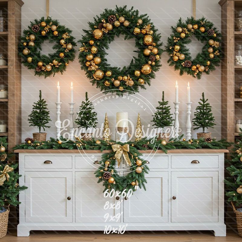 White Candlestick Wreath Christmas Backdrop - Layoris