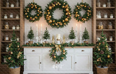 White Candlestick Wreath Christmas Backdrop - Layoris