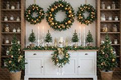 White Candlestick Wreath Christmas Backdrop - Layoris