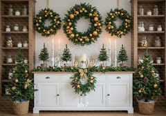 White Candlestick Wreath Christmas Backdrop - Layoris