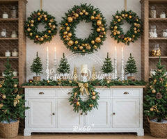 White Candlestick Wreath Christmas Backdrop - Layoris