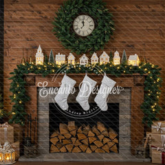 Wood Fireplace White Socks Christmas Backdrop - Layoris