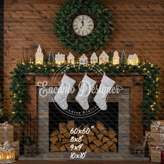 Wood Fireplace White Socks Christmas Backdrop - Layoris