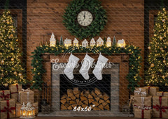 Wood Fireplace White Socks Christmas Backdrop - Layoris