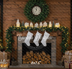 Wood Fireplace White Socks Christmas Backdrop - Layoris