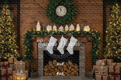 Wood Fireplace White Socks Christmas Backdrop - Layoris