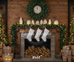 Wood Fireplace White Socks Christmas Backdrop - Layoris