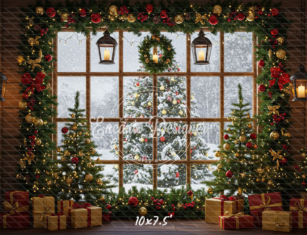 Snow Scene Window Wreath Christmas Backdrop - Layoris