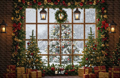 Snow Scene Window Wreath Christmas Backdrop - Layoris