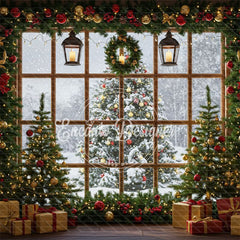 Snow Scene Window Wreath Christmas Backdrop - Layoris