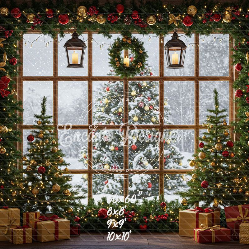 Snow Scene Window Wreath Christmas Backdrop - Layoris