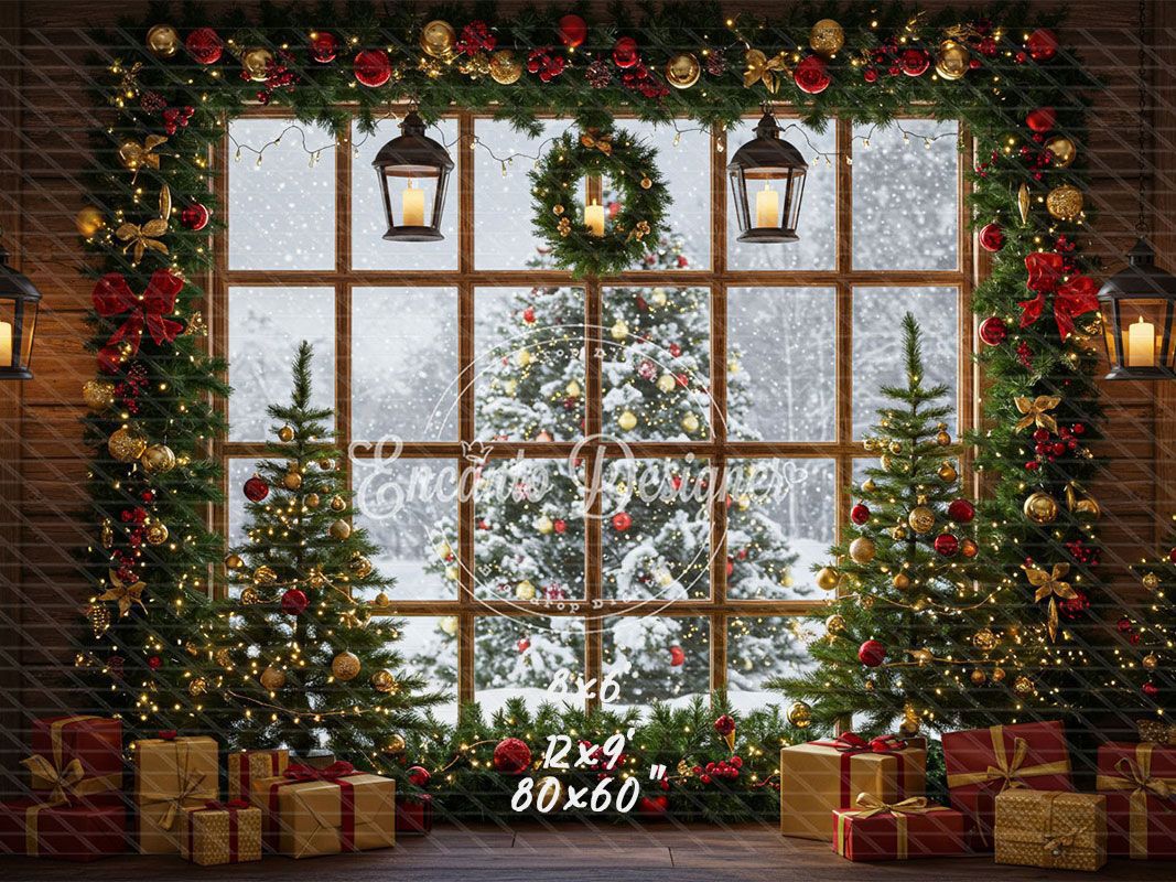 Snow Scene Window Wreath Christmas Backdrop - Layoris