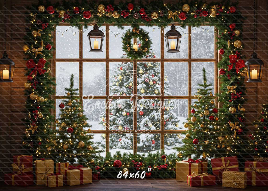 Snow Scene Window Wreath Christmas Backdrop - Layoris
