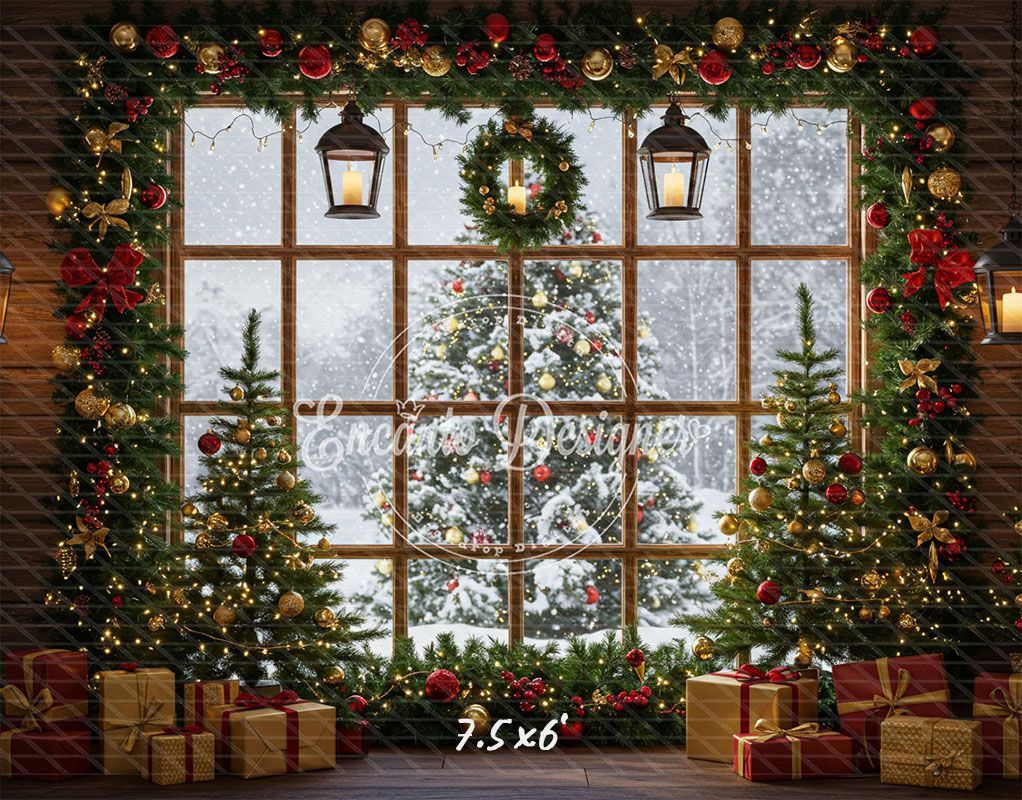 Snow Scene Window Wreath Christmas Backdrop - Layoris