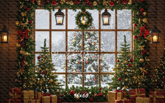 Snow Scene Window Wreath Christmas Backdrop - Layoris