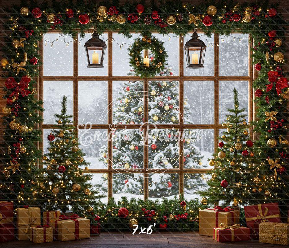 Snow Scene Window Wreath Christmas Backdrop - Layoris