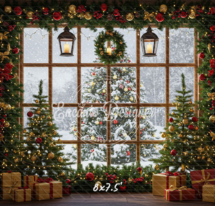 Snow Scene Window Wreath Christmas Backdrop - Layoris