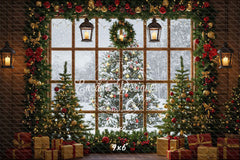 Snow Scene Window Wreath Christmas Backdrop - Layoris