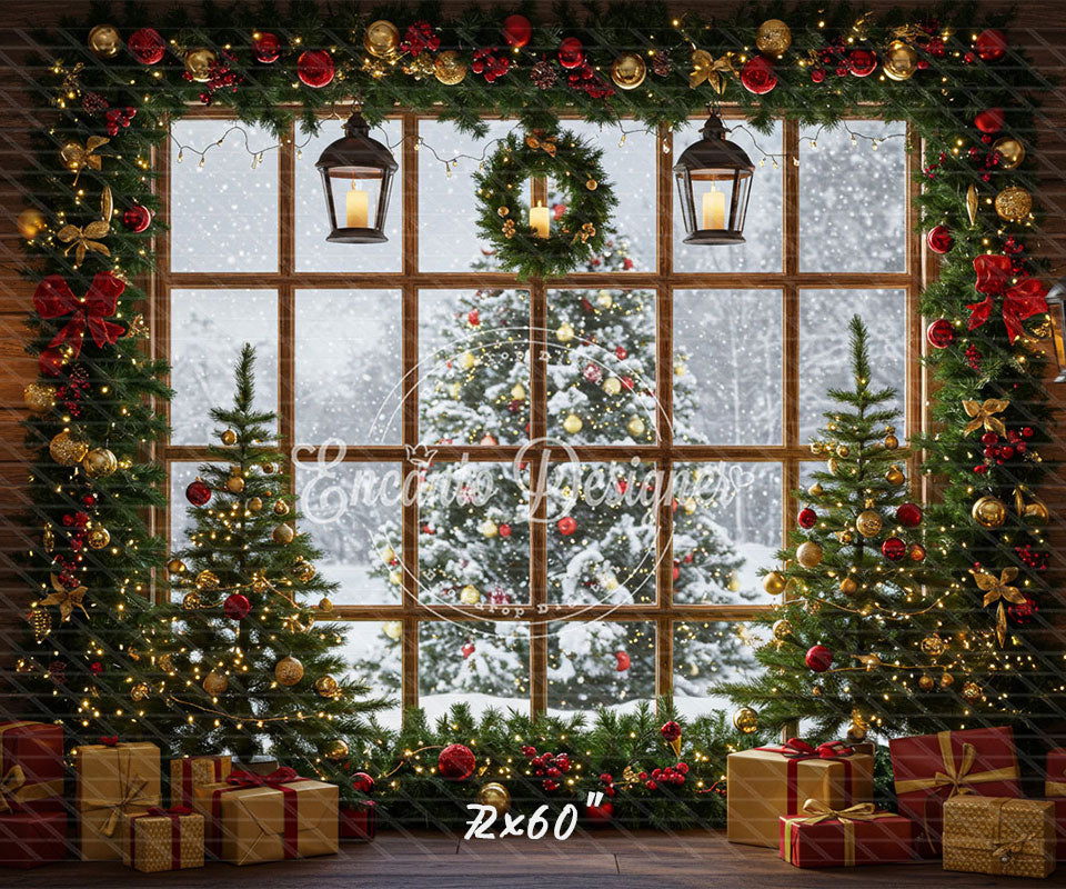 Snow Scene Window Wreath Christmas Backdrop - Layoris