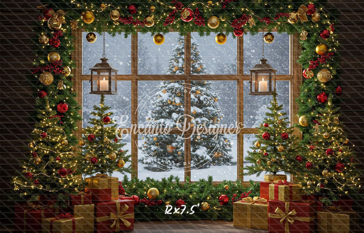 Christmas Tree Window Holiday Backdrop - Layoris