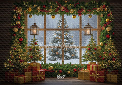 Christmas Tree Window Holiday Backdrop - Layoris