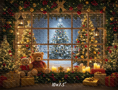 Bear Christmas Tree Window Holiday Backdrop - Layoris