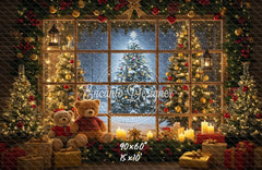 Bear Christmas Tree Window Holiday Backdrop - Layoris